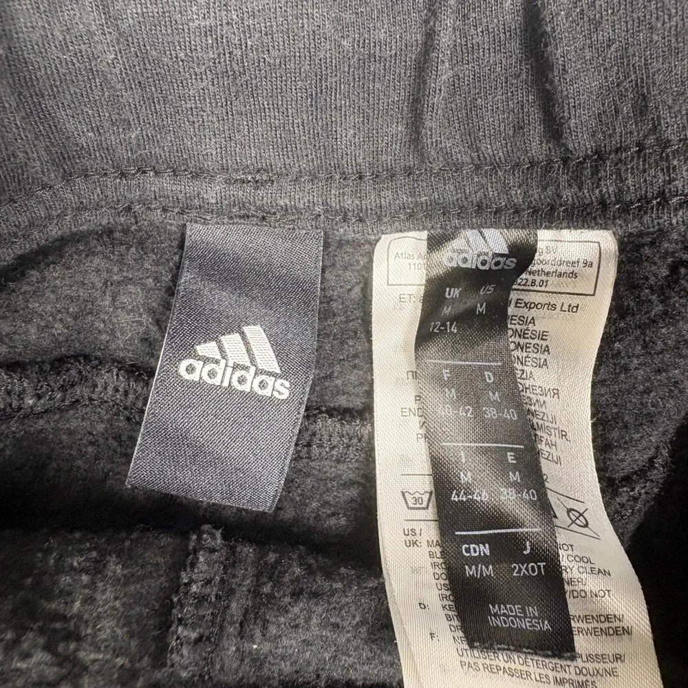 Adidas Mens Fleece Joggers Black Sweatpants Tapered Logo Pants Size M 206